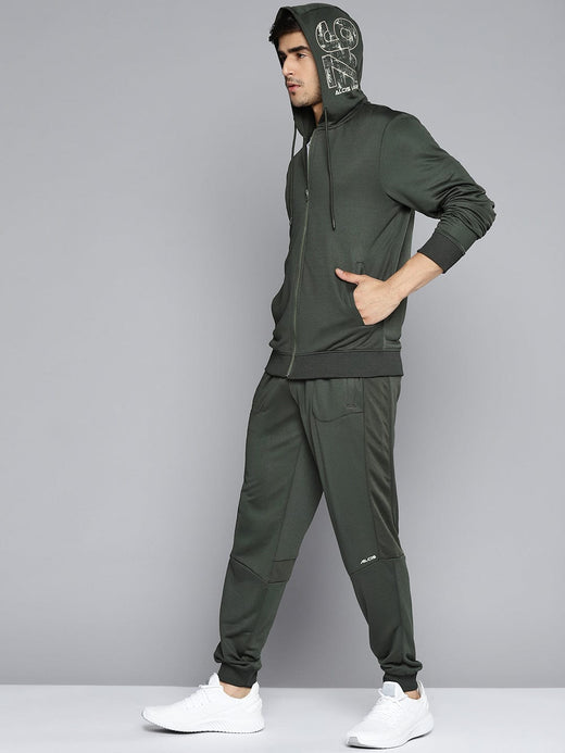 Alcis Men Olive Green Solid Tracksuit