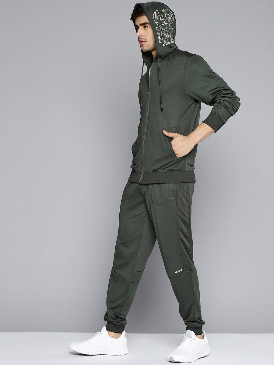 Alcis Men Olive Green Solid Tracksuit