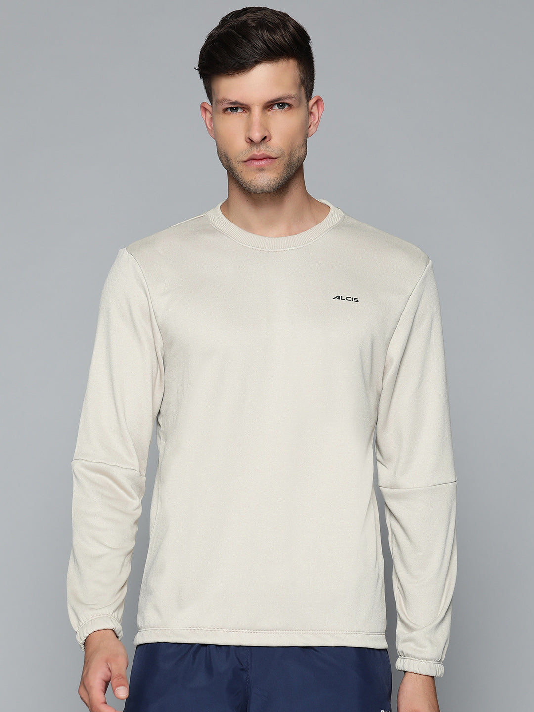 Alcis Men Off White Solid Sweatshirt