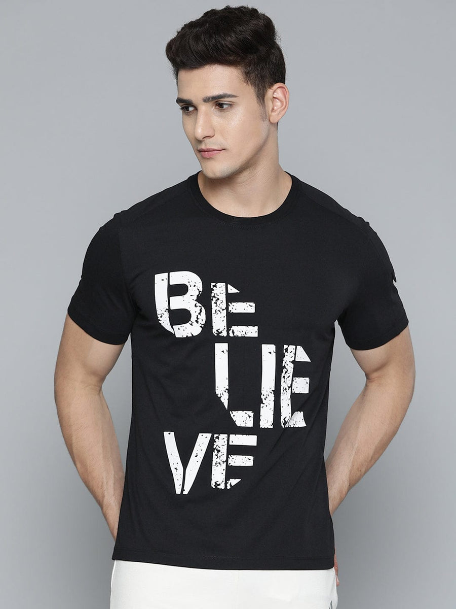 Alcis Men Black  White Typography Printed T-shirt