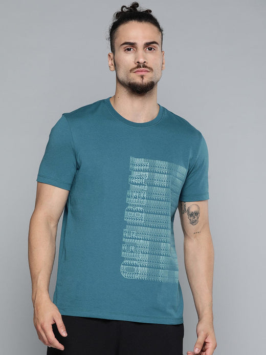 Alcis Men Teal Blue Typography Printed Slim Fit Gym T-shirt