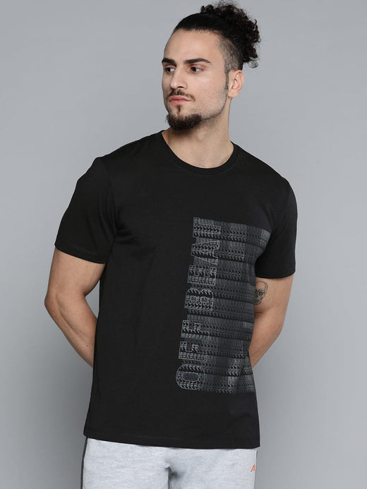 Alcis Men Black White Typography Printed Slim Fit Training or Gym T-shirt