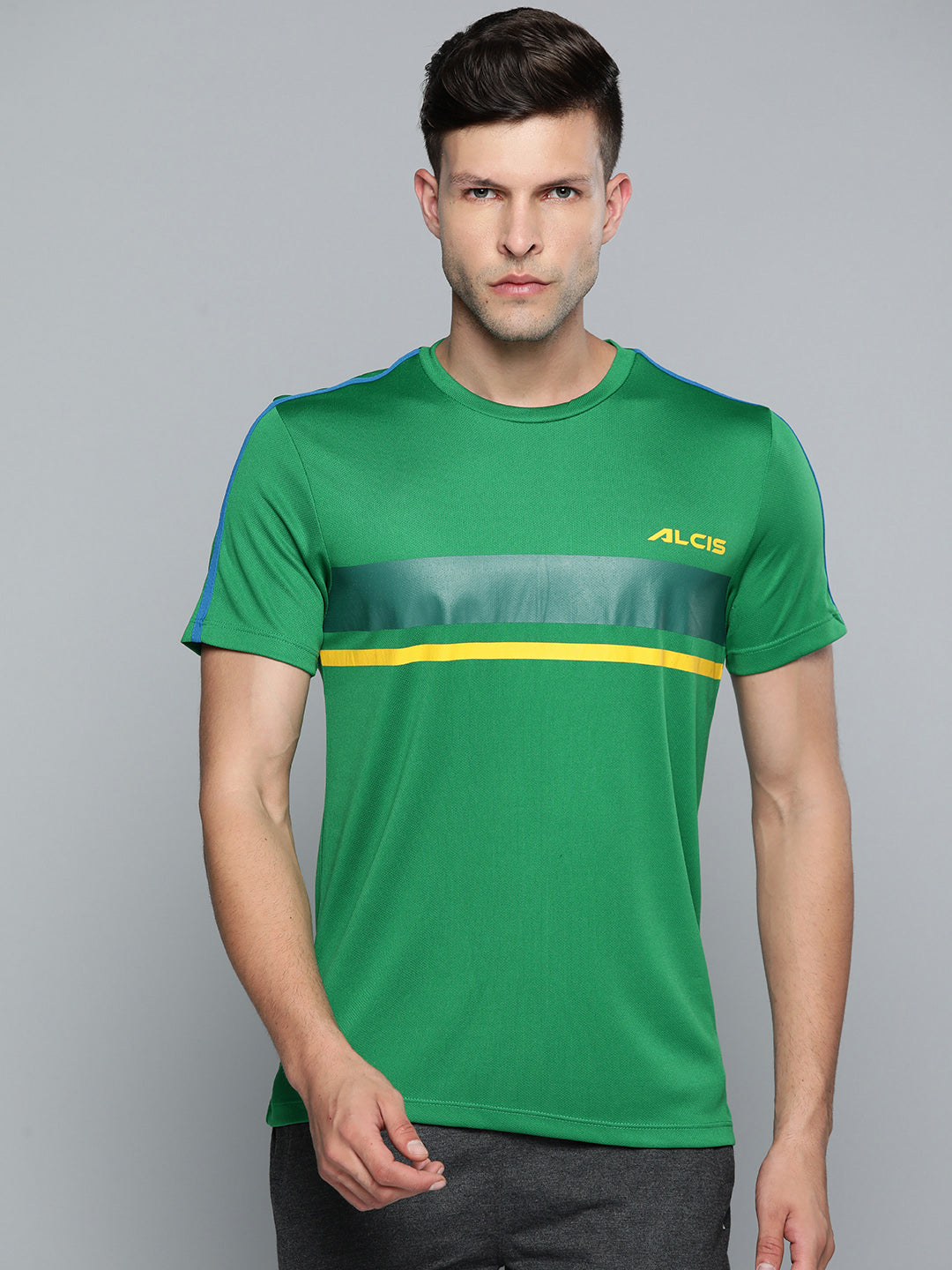 Alcis Men Green Striped Slim Fit T-shirt