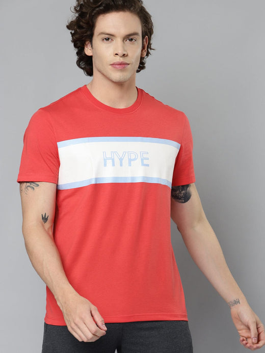 Alcis Men Red White Typography Printed Slim Fit Running T-shirt