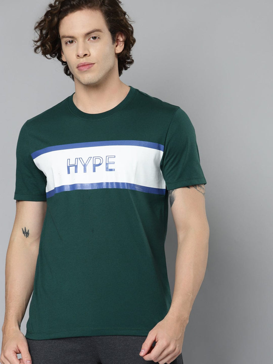 Alcis Men Green  White Typography Printed Slim Fit T-shirt