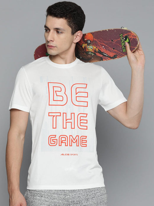 Alcis Men White Typography Printed Slim Fit T-shirt