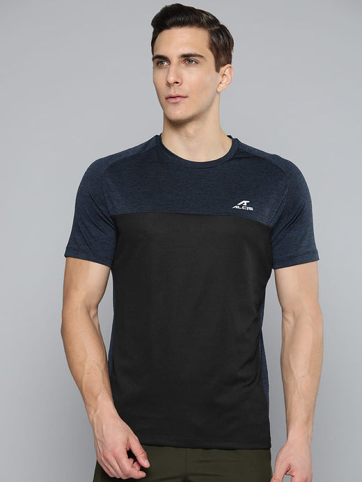 Alcis Men Navy Blue Black Colourblocked Slim Fit T-shirt