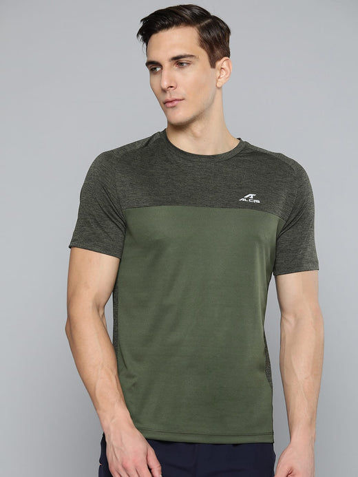 Alcis Men Olive Green Slim Fit Running T-shirt