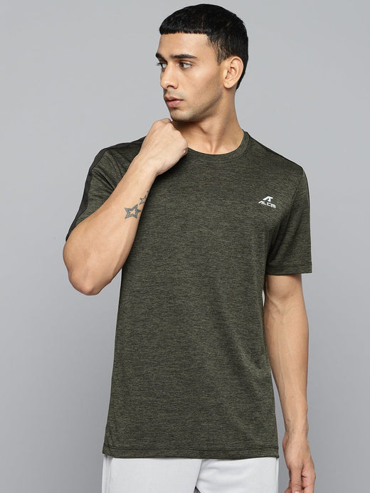 Alcis Men Olive Green Solid Slim Fit T-shirt