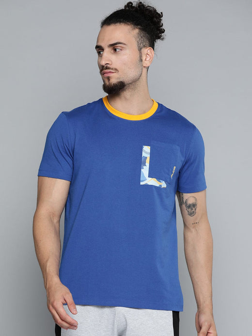 Alcis Men Blue Slim Fit Training or Gym T-shirt