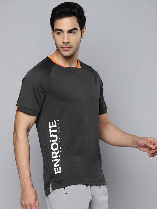 Alcis Men Charcoal Typography Printed Slim Fit T-shirt