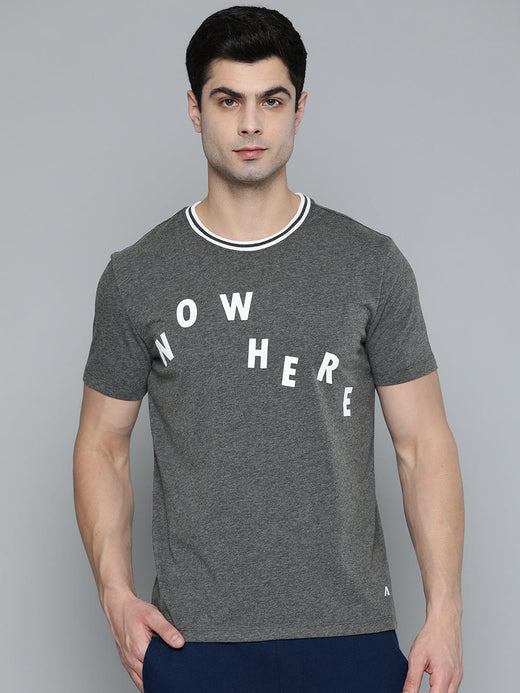 Alcis Men Charcoal Grey White Typography Printed T-shirt