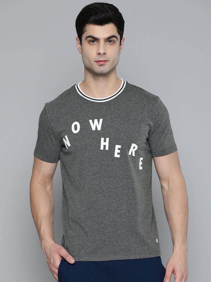 Alcis Men Charcoal Grey  White Typography Printed T-shirt