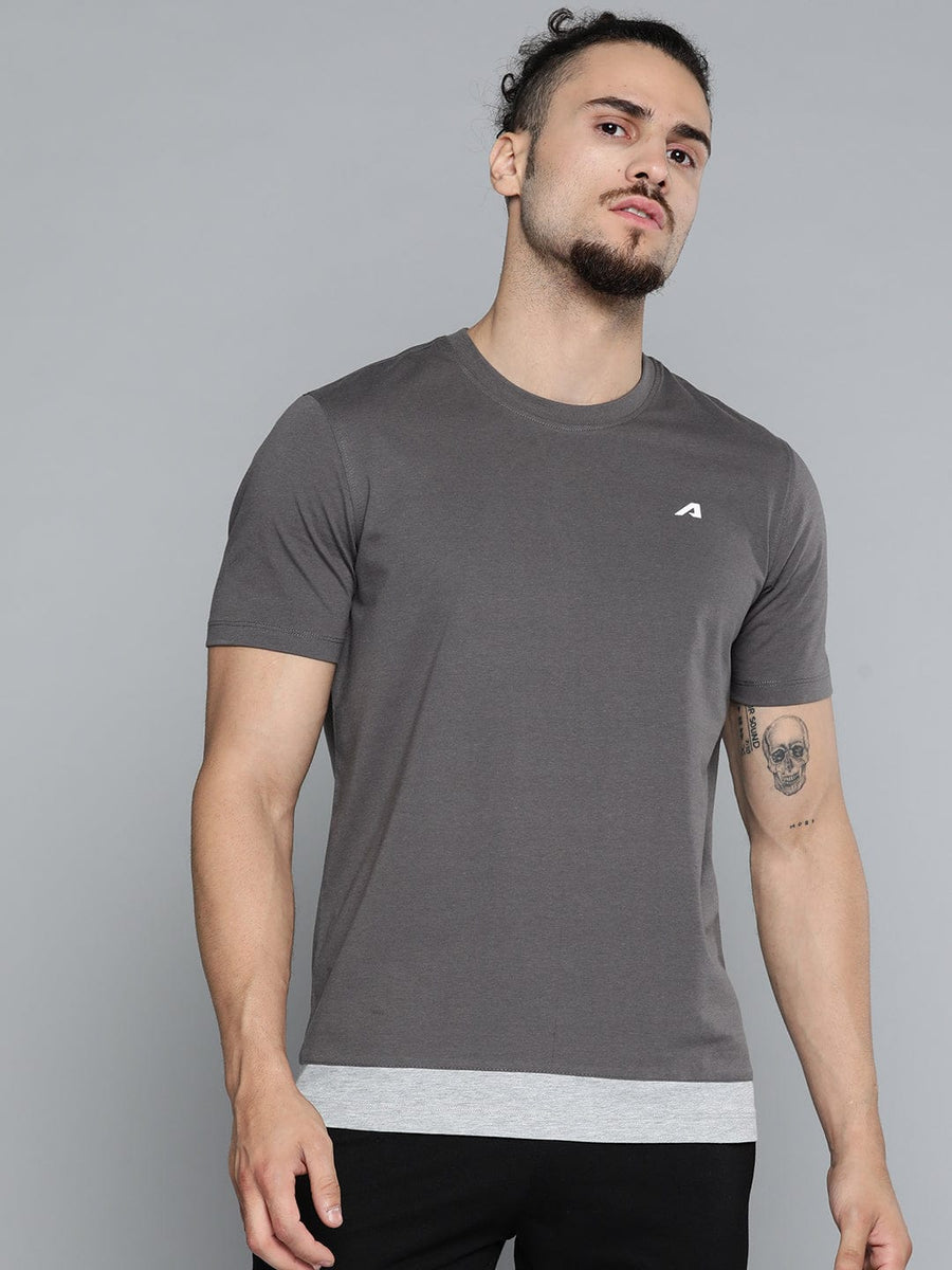 Alcis Men Grey  White Printed Slim Fit Training or Gym T-shirt