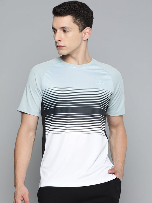 Grey Striped Dry Tech Slim Fit T-shirt