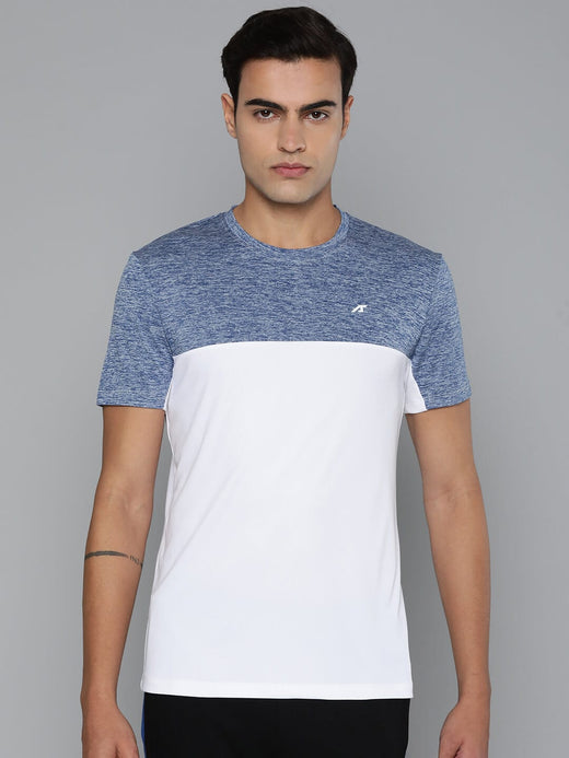 Alcis Men White Blue Colourblocked Dry Tech Slim Fit Sports T-shirt