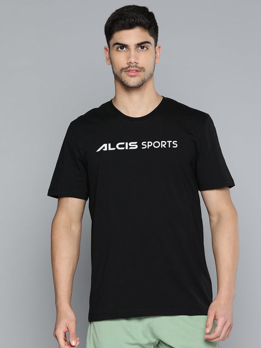 Alcis Men  Black Typography Printed  Slim Fit Sports T-shirt