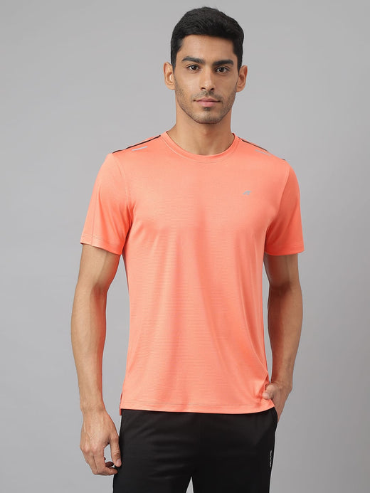 Alcis Men Orange Drytech+ Anti-Static Slim-Fit Round Neck Running T-Shirt