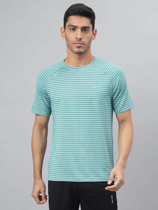 Alcis Men Agate Green Drytech+ Anti-Static Slim-Fit Round Neck Running T-Shirt