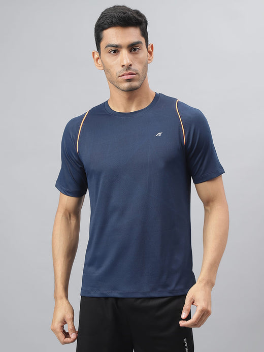 Alcis Men Navy Anti-Static Slim-Fit Round Neck Training T-Shirt