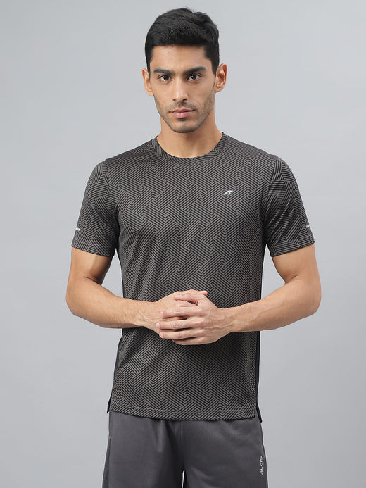 Alcis Men Dark Grey Drytech+ Anti-Static Slim-Fit Round Neck Running T-Shirt
