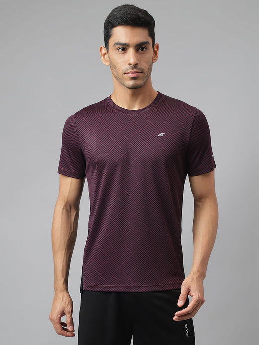 Alcis Men Burgundy Drytech+ Anti-Static Slim-Fit Round Neck Running T-Shirt