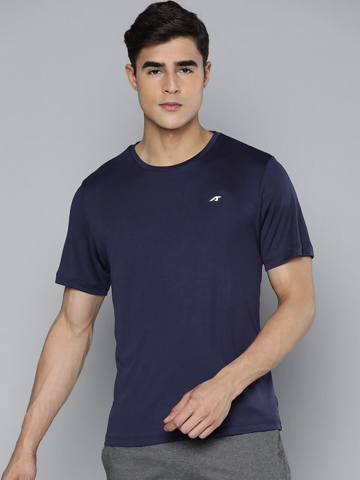 Alcis Men Navy Blue Anti Static Applique Slim Fit Running Wonder T-shirt