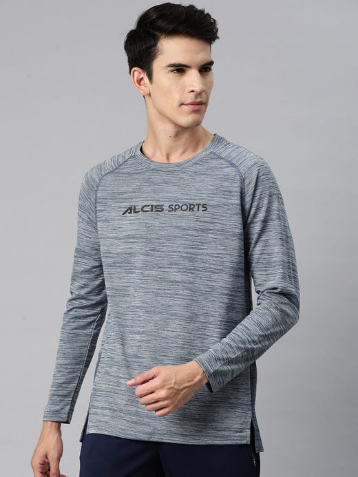 Alcis Men Brand Logo Printed Anti Static Slim Fit Grey T-shirt