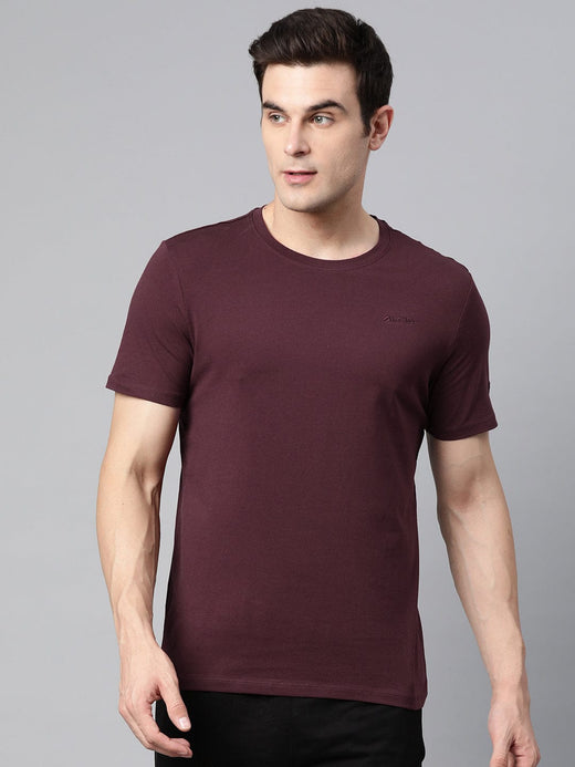 Alcis Men Brown Solid Stretchex Slim Fit T-shirt