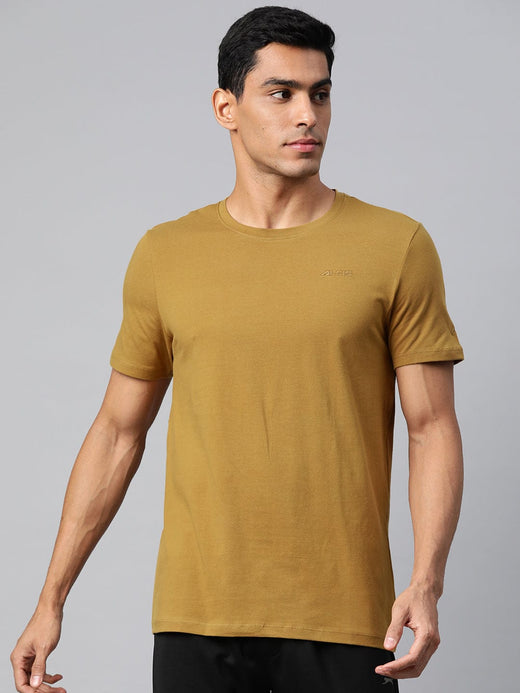 Alcis Men Yellow  Solid Stretchex Slim Fit T-shirt