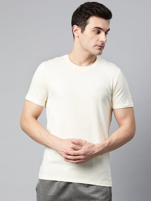 Alcis Men Off White Solid Stretchex Slim Fit T-shirt