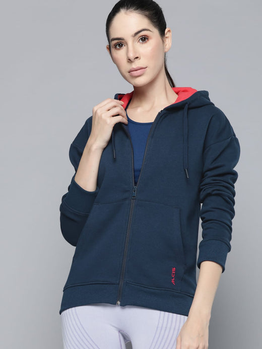 Alcis Women Blue Printed Hooded Sweatshirt