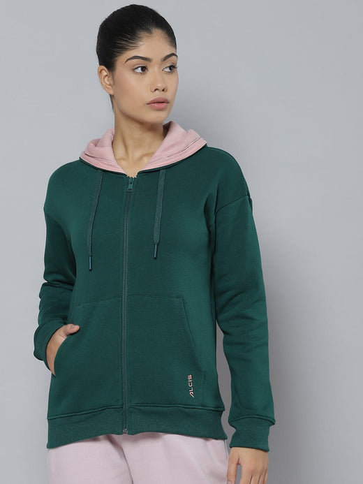 Alcis Women Green Hooded Sweatshirt