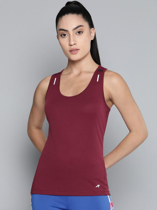 Alcis Women Red Dry Tech Slim Fit Training or Gym T-shirt