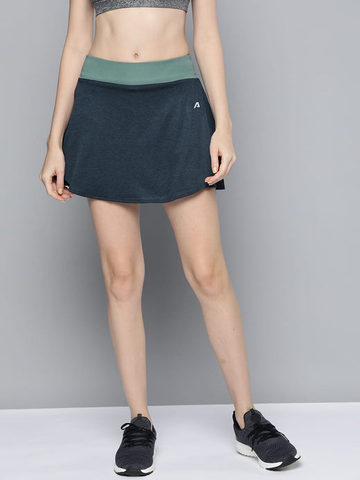 Alcis Women Navy Blue Green Solid Sports Wrap Mini Skirt