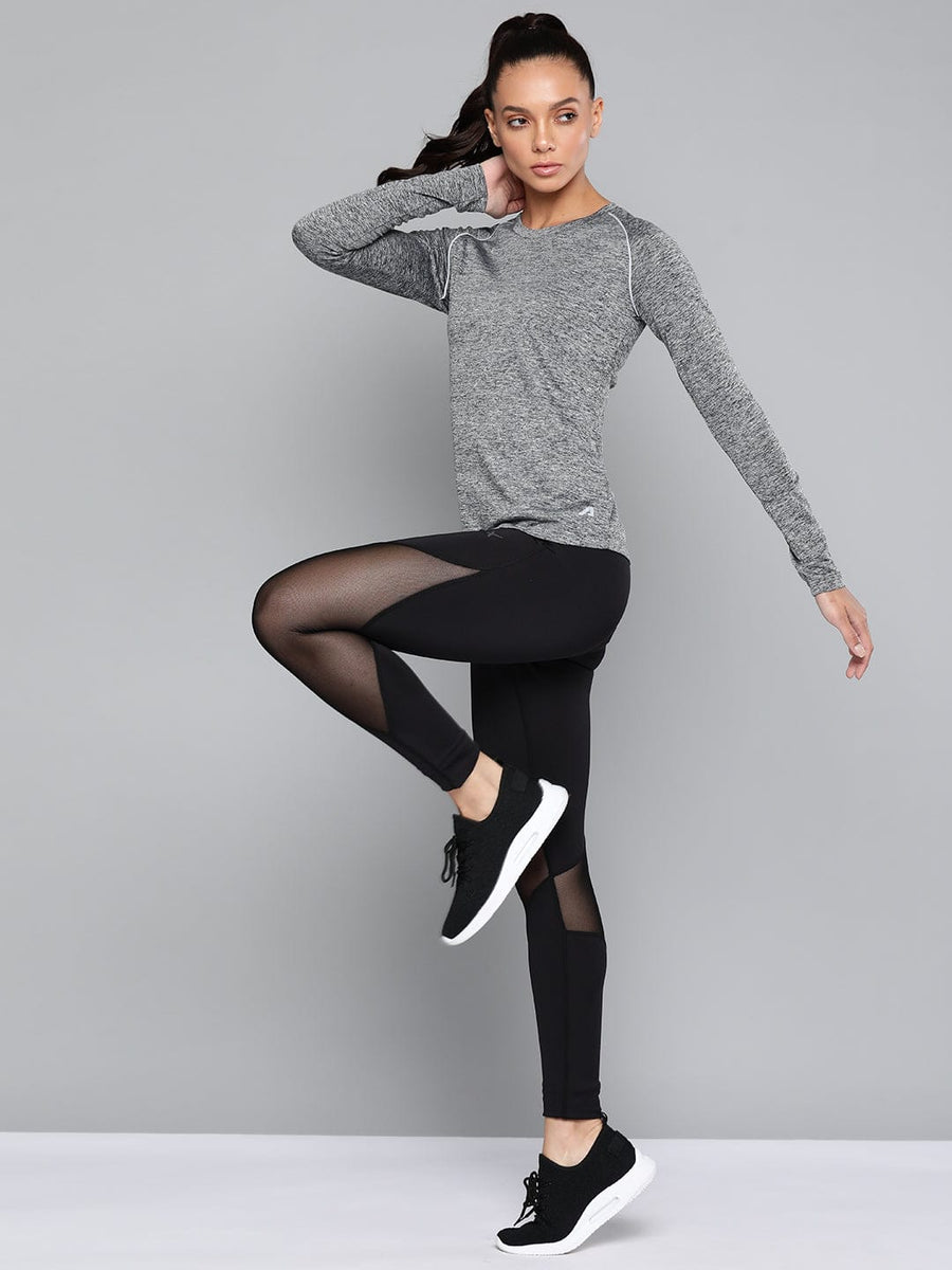 Alcis Women Grey Slim Fit Training or Gym T-shirt