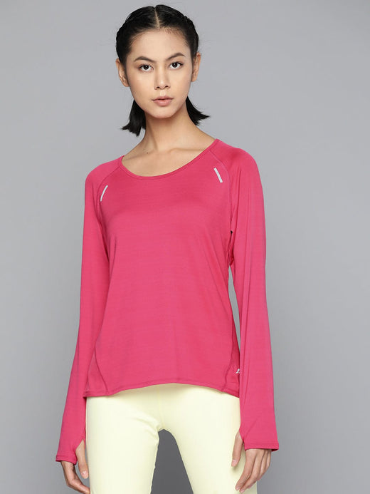 Alcis Women Magenta Extended Sleeves Regular Fit T-shirt