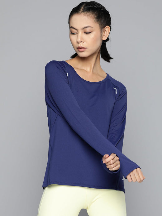 Alcis Women Navy Blue Extended Sleeves Regular Fit T-shirt