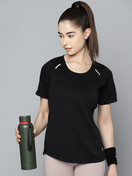 Alcis Women Black Solid Anti Static Slim Fit Sports T-shirt