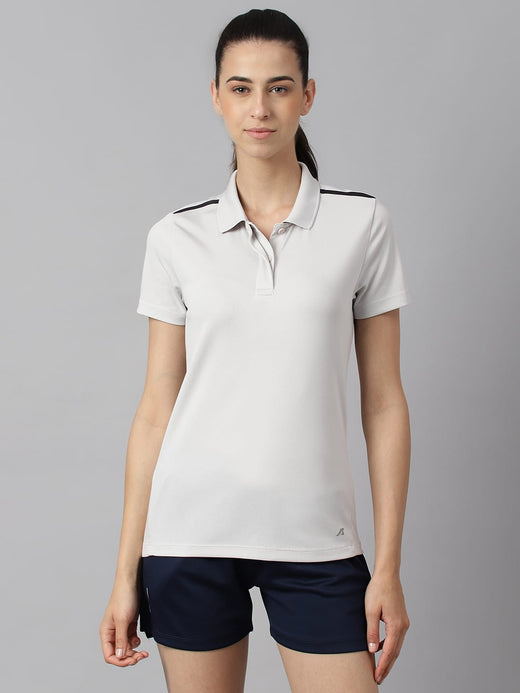 Alcis Women Light Grey Anti-Static Soft-Touch Slim-Fit Training Polo Wonder T-Shirt