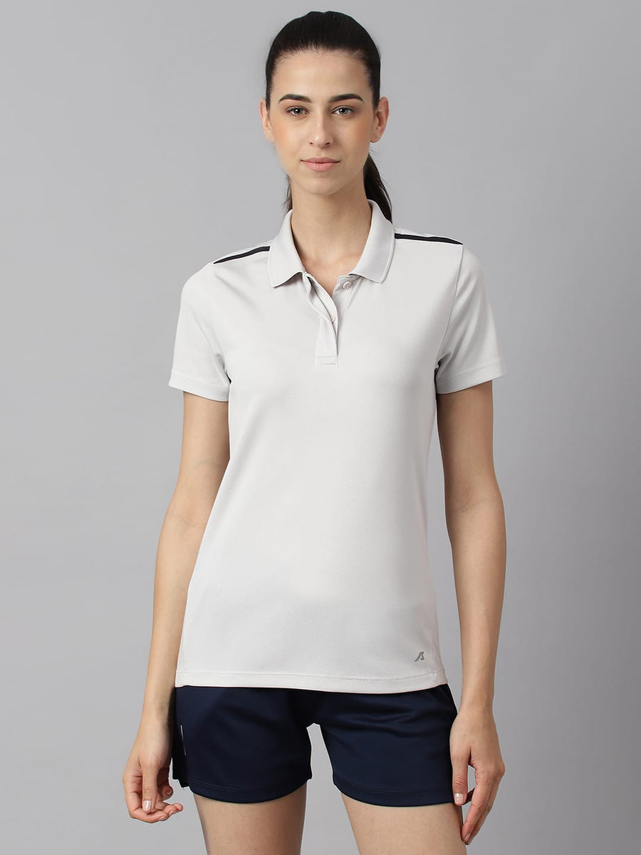 Alcis women light grey Wonder training polo T-shirt with Anti-Statix and Drytech+ technology.