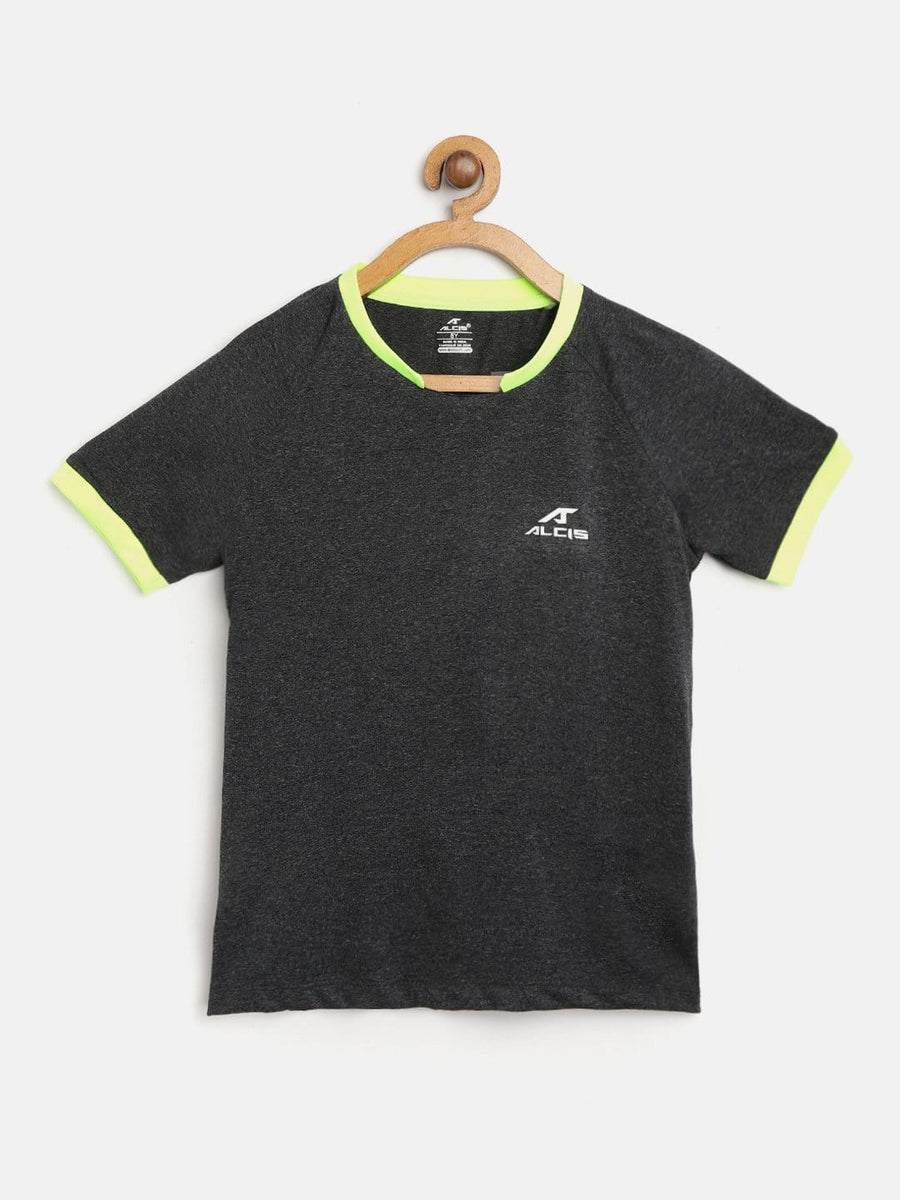 Alcis Boys Black Solid Slim Fit Round Neck VIROPROTKT Training T-shirt BAS20T706409-4Y