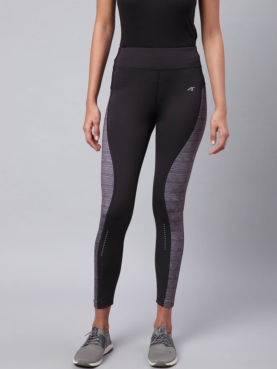 Alcis Women Black  Grey Colourblocked Secure Fit Cropped Training Tights