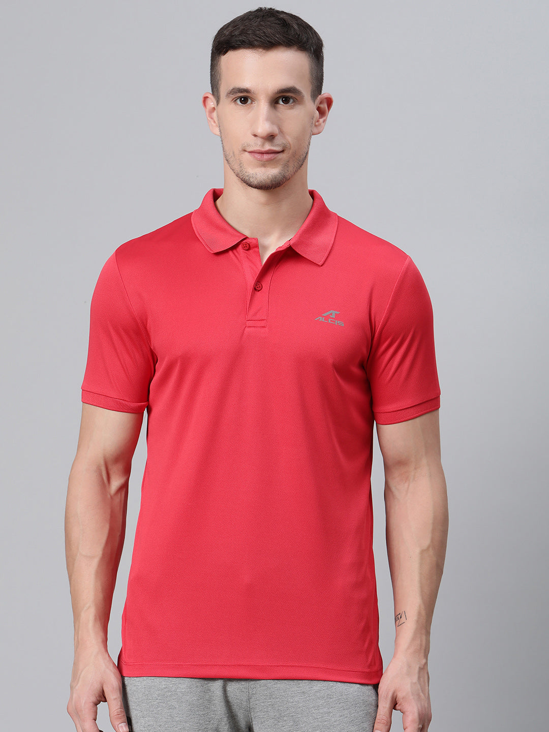 ALCIS Men Solid Red Polo T-Shirt