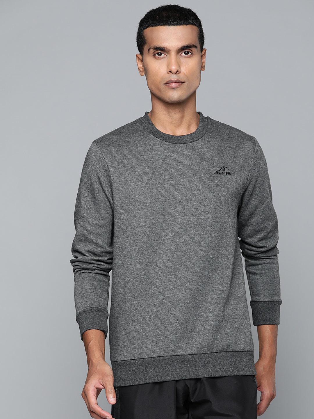 Alcis Men Charcoal Grey Solid Cotton Sweatshirt