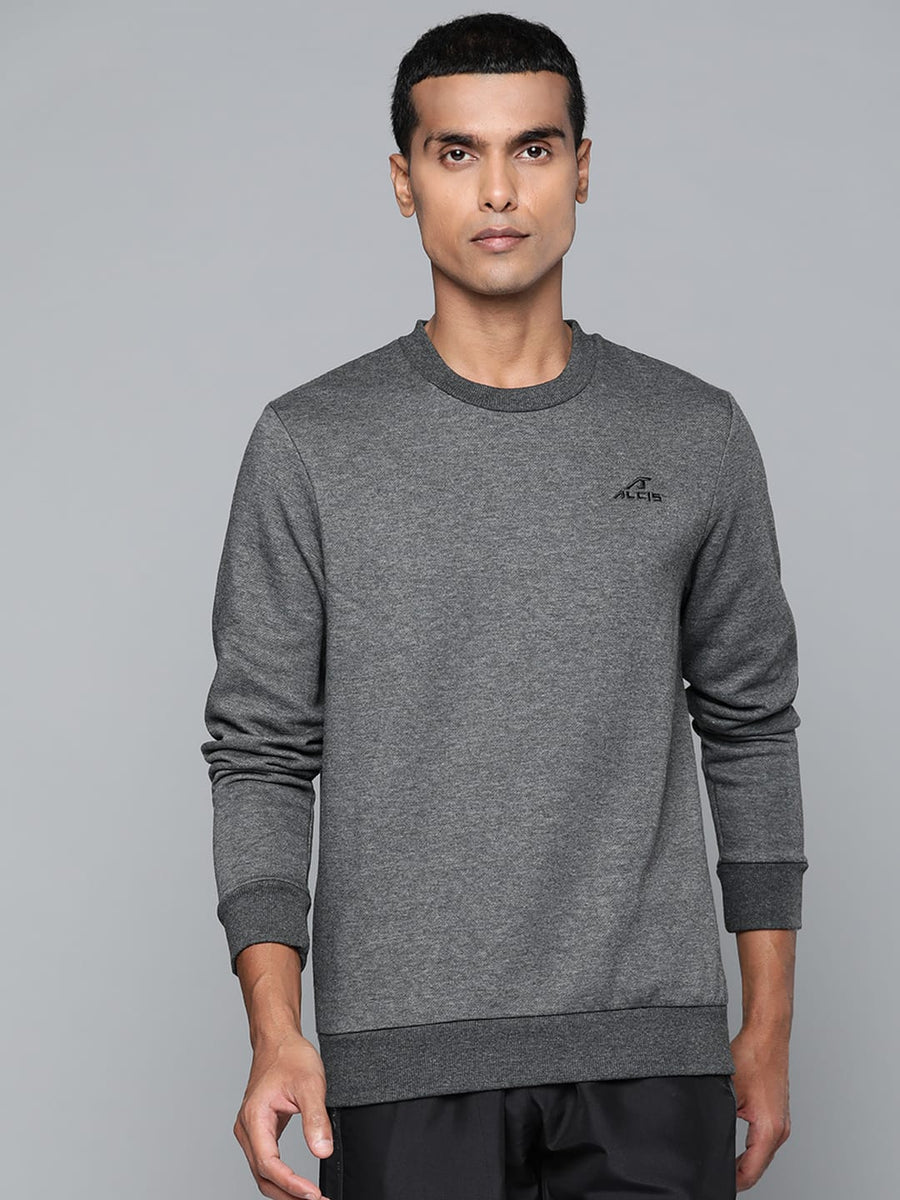 Alcis Men Charcoal Grey Solid Cotton Sweatshirt