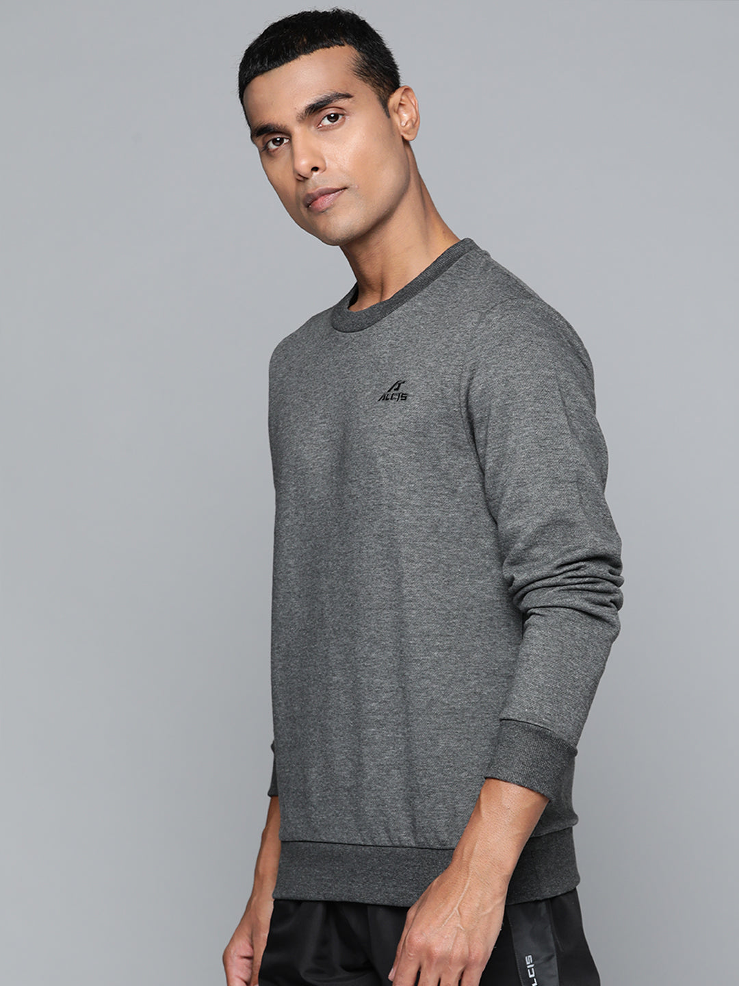 Alcis Men Charcoal Grey Solid Cotton Sweatshirt