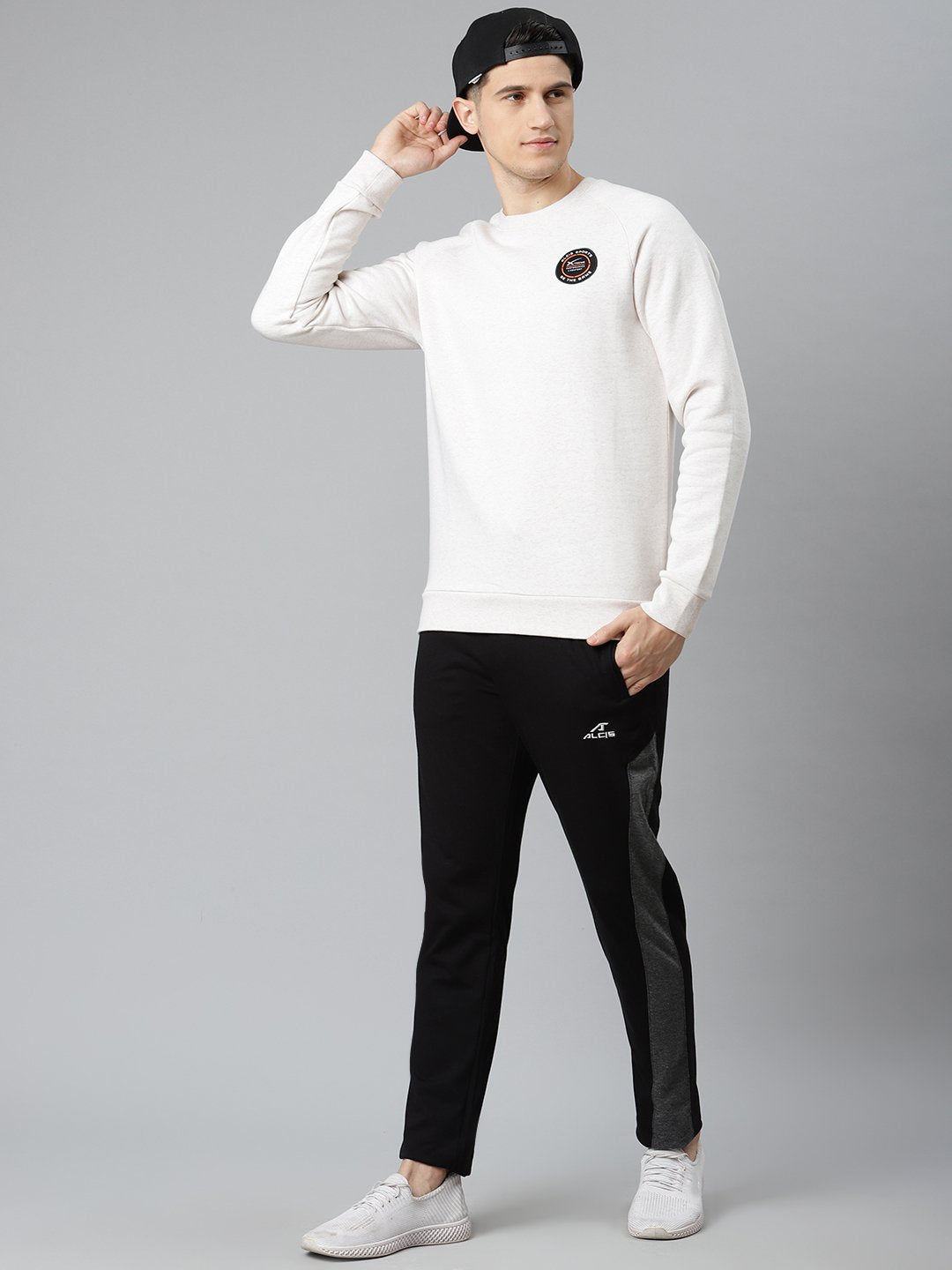 Alcis Men Off White Applique Pullover Sweatshirt