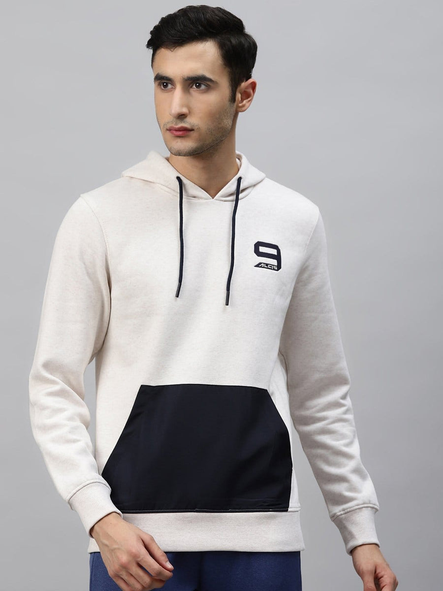 Alcis Men Off-White  Navy Blue Colourblocked Sweatshirt-S