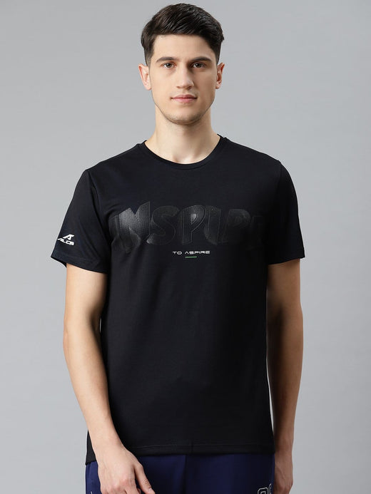 Alcis Men Black Typography Printed Slim Fit T-shirt